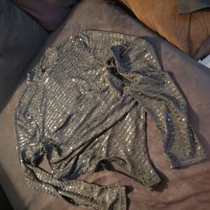 Silver Sequin Long Sleeve Top
